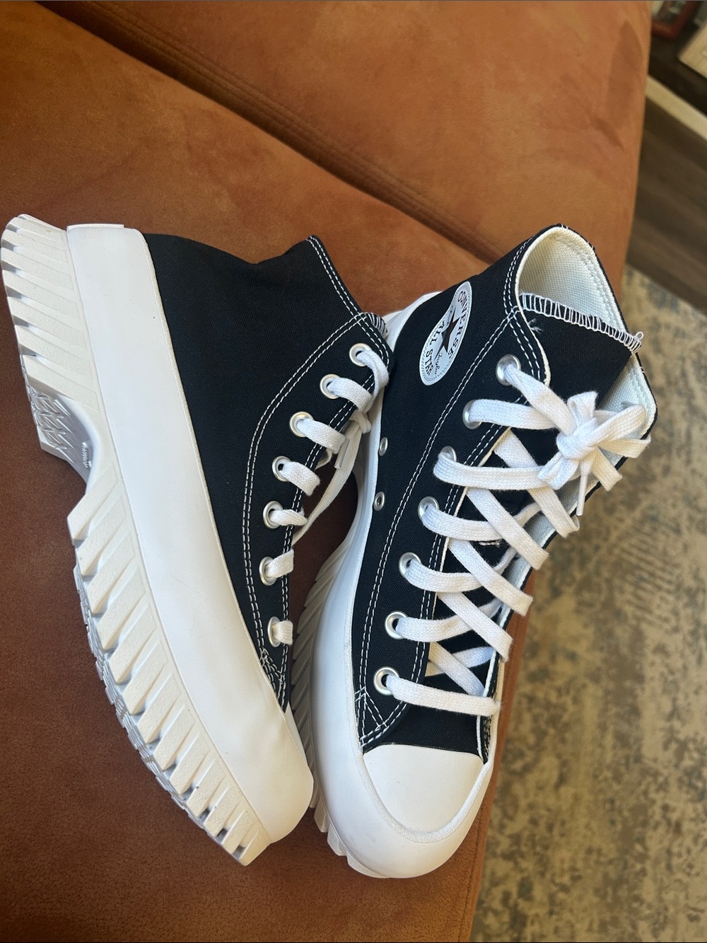 Black High-Top Canvas Platform Sneakers with White Accents